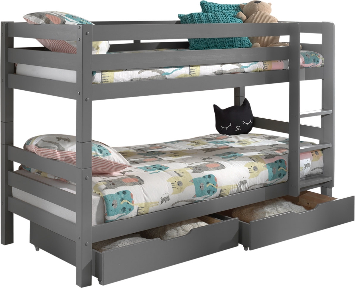 Etagenbett >PINO< in Kiefer massiv grau lackiert - 210x140x105 (BxHxT)