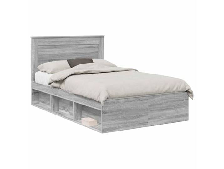 HMDNGOUT Massives Kiefernholz Bett 135x190 cm mit Kopfteil, Bettgestell in Grauem Sonoma, Stabiler Bettrahmen