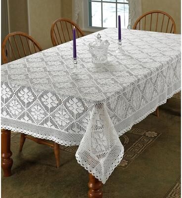 Violet Linen Stars Crochet Vintage Lace Pattern Tablecloth