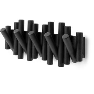 Umbra Garderobenleiste Picket Rail Hook, schwarz, aus Holz, 38cm breit, mit 5 klappbaren Haken