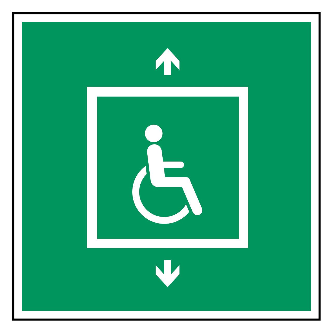 Brady ISO-Sicherheitsschild - Evakuierungslift für Personen die keine Treppen benutzen können (E/E070/NT/PE-200X200-1)
