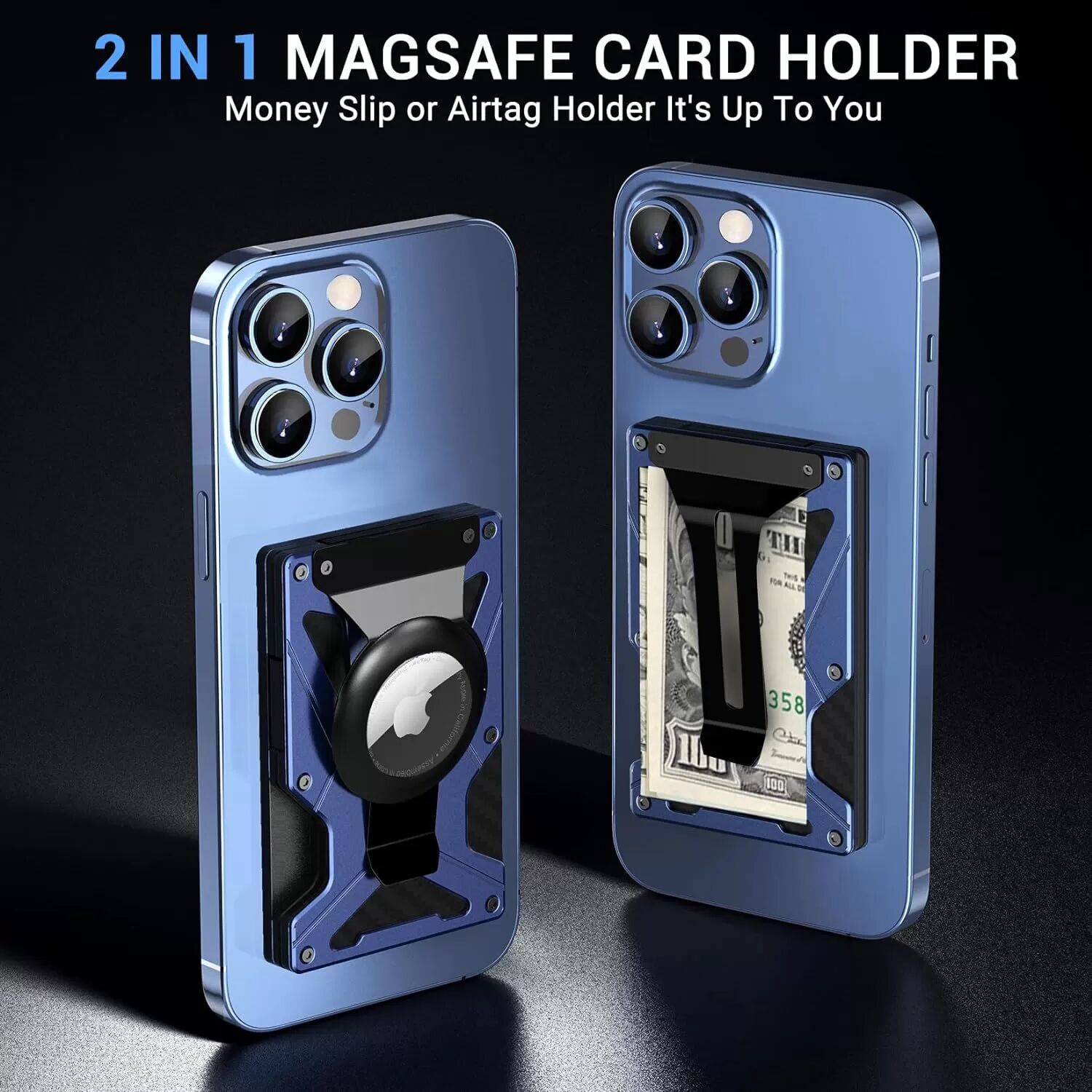 INF Portefeuille AirTag bleu marine avec porte-cartes magnétique MagSafe intégré