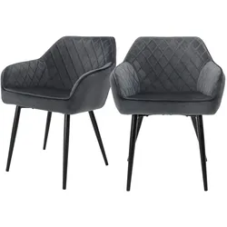 ML-Design – Esszimmerstühle 2er Set Anthrazit | Samtbezug, Armlehnen, Metallbeine, ergonomische Esszimmer- & Küchenstühle