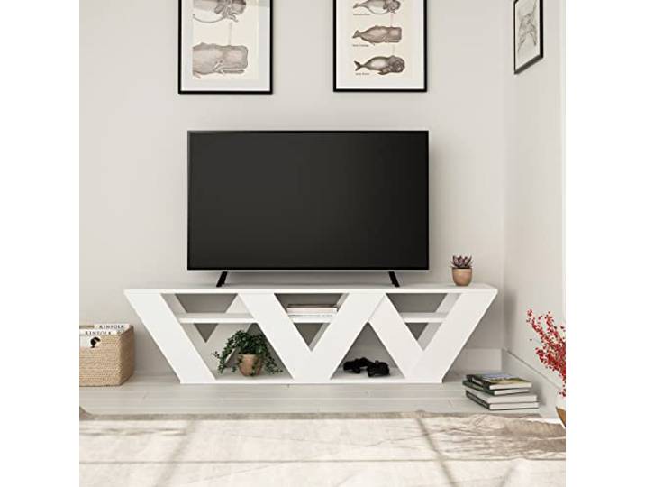 HOCUS PICUS TV Schrank mit 2 Ebenen, für Fernseher bis 55 Zoll, Weiß