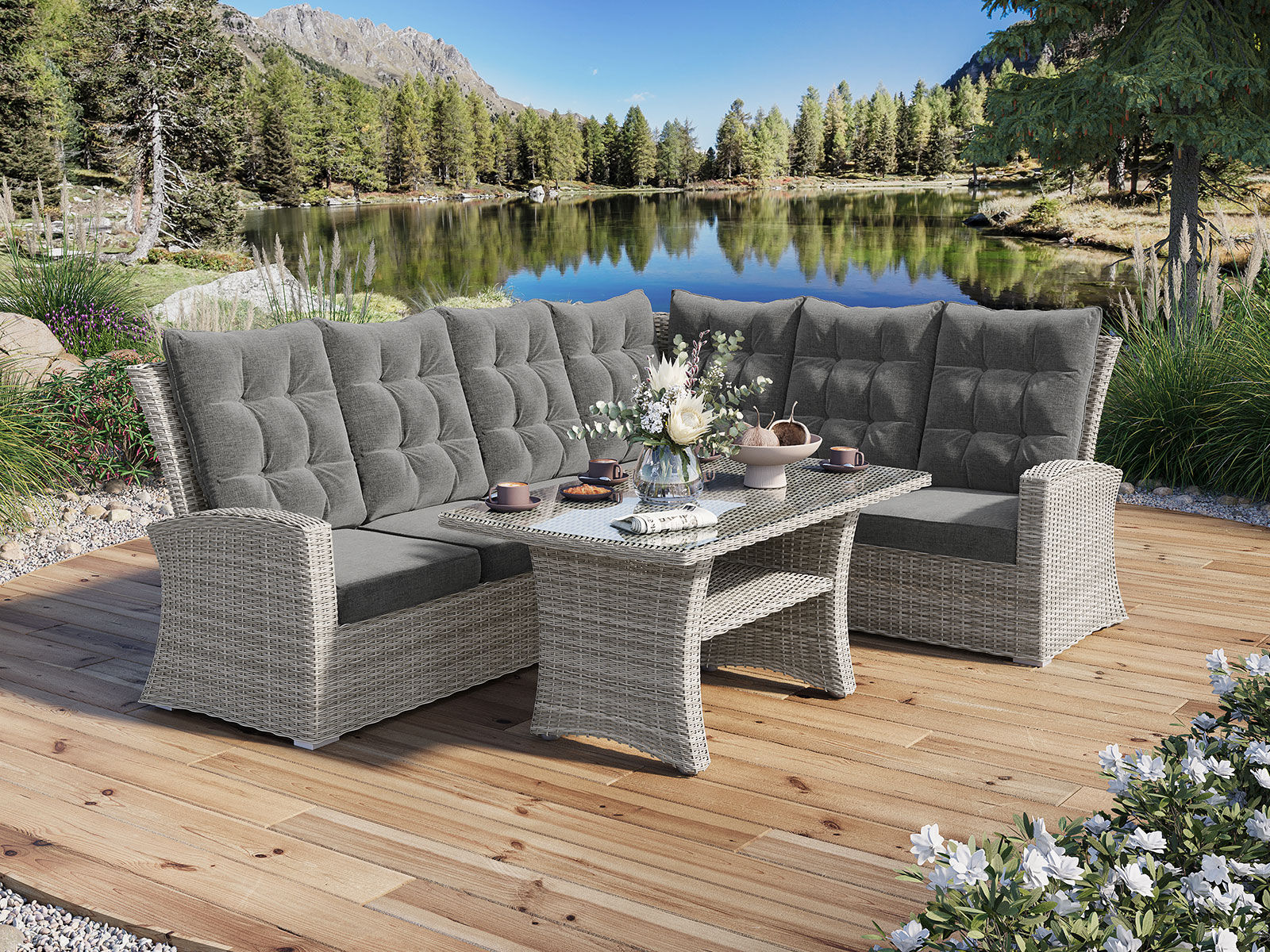 San Juan - Loungesæt Hjørnesofa I Gråmix Polyrattan