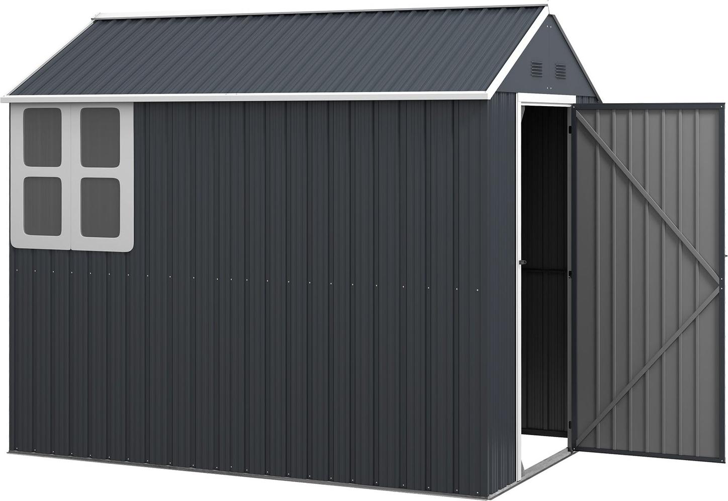 Geräteschuppen Stahl, 4m² Gerätehaus Mit Fenster Abschließbarer Gartenschrank, 259 X 172 X 222 Cm Gartenhaus Für Balkon, Terrasse, Dunkelgrau