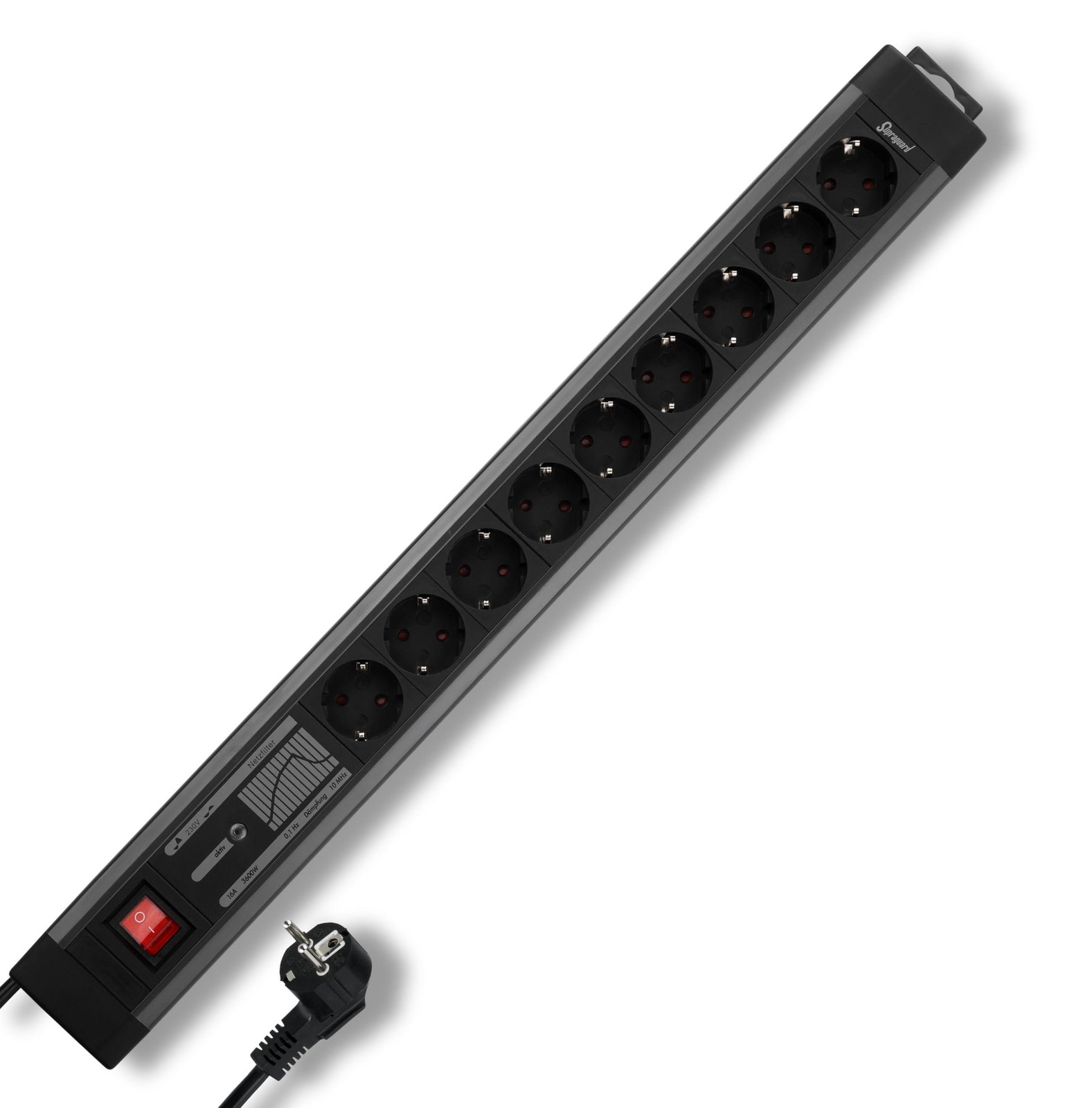 Selius 9-voudige stekkerdoos met overspanningsbeveiliging, 3,8 m, antraciet