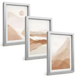 BILDER SET 3er Set - 20x30 cm Silberner Rahmen - Abstrakte braune Landschaften