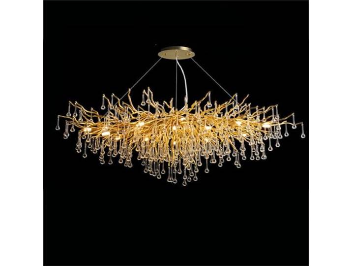 Leomix Moderner Goldener Kristall-Zweig-Kronleuchter, große lineare Regentropfen-Hängeleuchte für Esszimmer, Kücheninsel, Wohnzimmer & Schlafzimmer,Oval L63