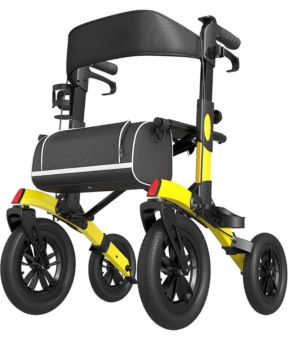 Leichtgewicht Rollator - faltbare Gehhilfe - höhenverstellbare Griffe - bis 180 kg belastbar - nur 12,4 kg - gelb