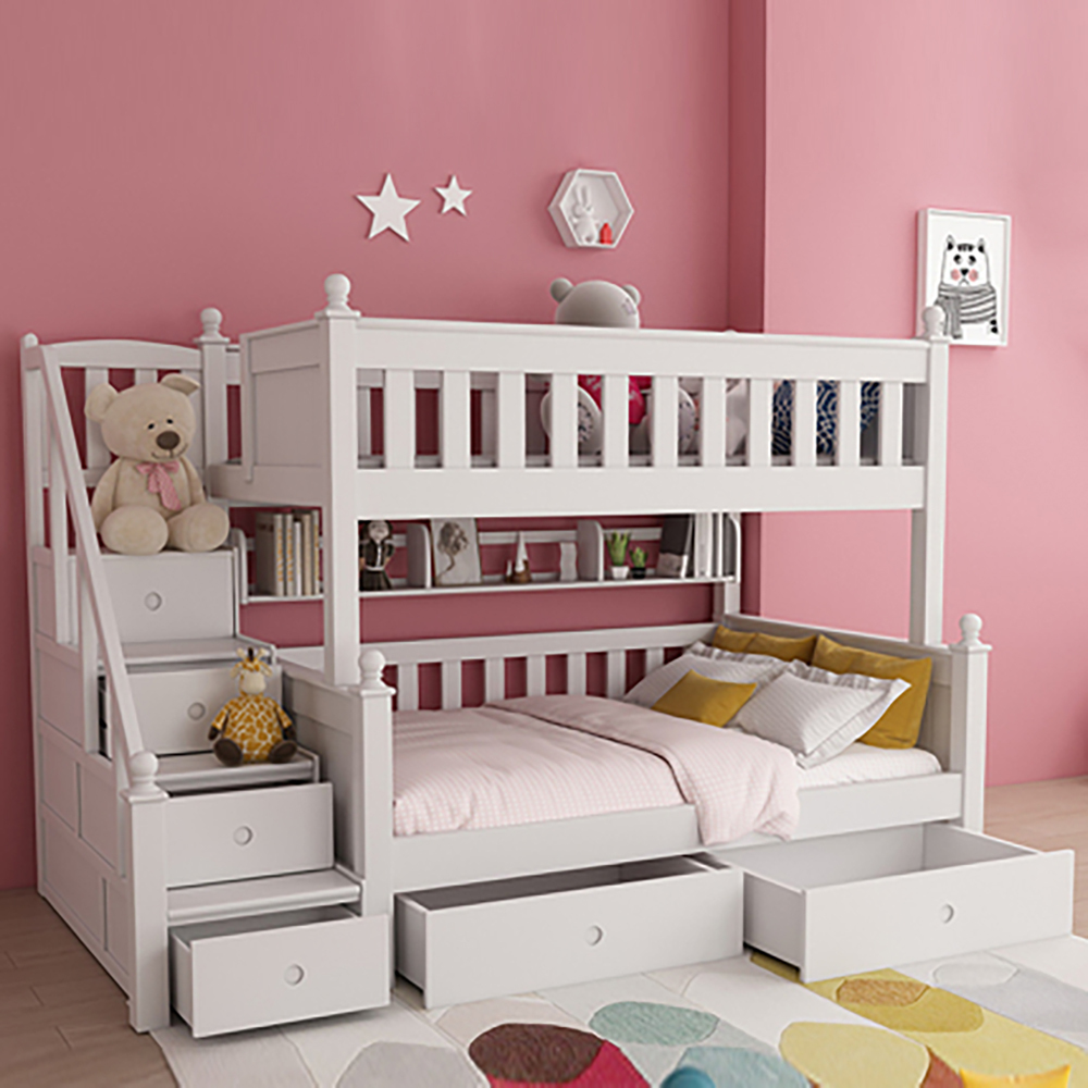 Massivholz Hochbett Stockbett Etagenbett mit Treppenschublade bett 1500x1900mm Mit Matratze*2