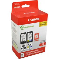 2 Canon Tinten 5437C006 PG-575XL + CL-576XL Doppelpack KCMY + Papier
