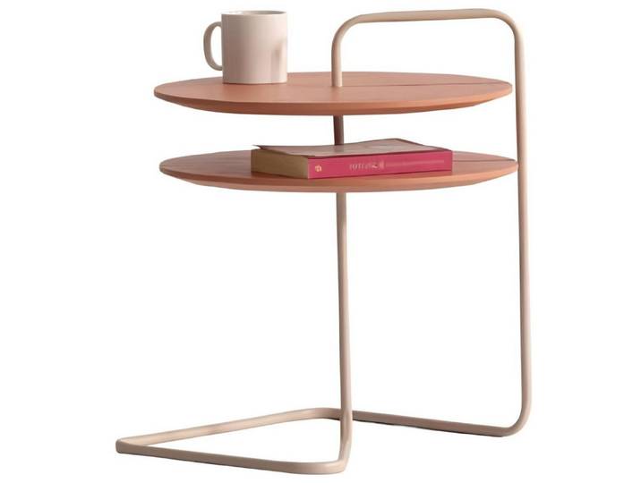 Xlmoebel Beistelltisch XLMOEBEL Designer Tisch aus Metall und Holz in zartem Rosa (Einzeltisch, 1-St., 1x Beistelltisch), Made in Europa