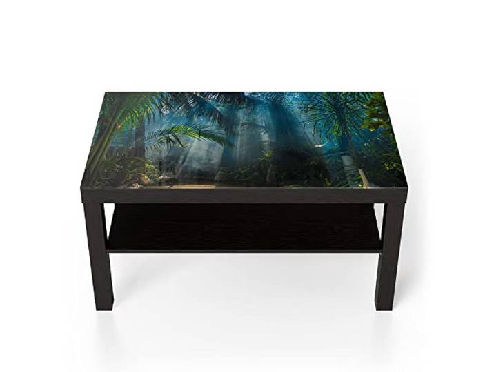 DEQORI Glastisch schwarz groß 90x50 cm Motiv Licht durchdringt Palmen ausgefallener Beistelltisch aus Glas Hochglanz Couchtisch fürs Wohnzimmer moderner Couch Tisch mit Design