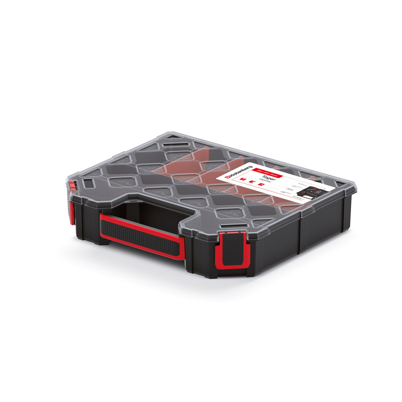 Kistenberg Robuuste gereedschapskist met compartimenten en handvat, plat model, 30 cm lang