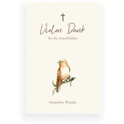 Dankeskarte Trauer: Vogel in Creme