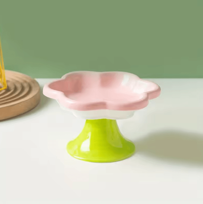Inspire Curations BloomBowl Elevated Ceramic Pet Feeding Bowl pink xl