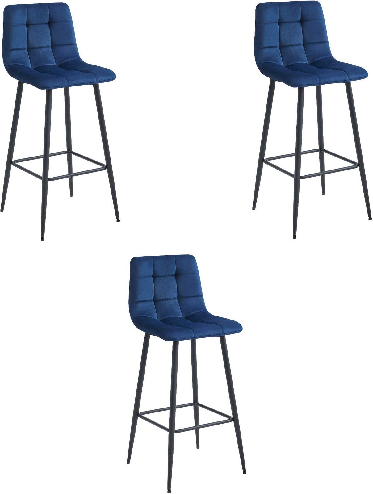 Set van 3 Leobert Arceto Barkrukken - Marineblauw fluweel met zwarte poten
