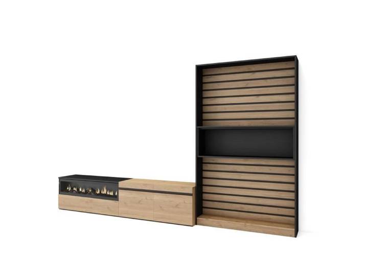 Ensemble Meuble TV - SKRAUT HOME - RF2865 - Chêne et noir - Industriel - Loft - Salon