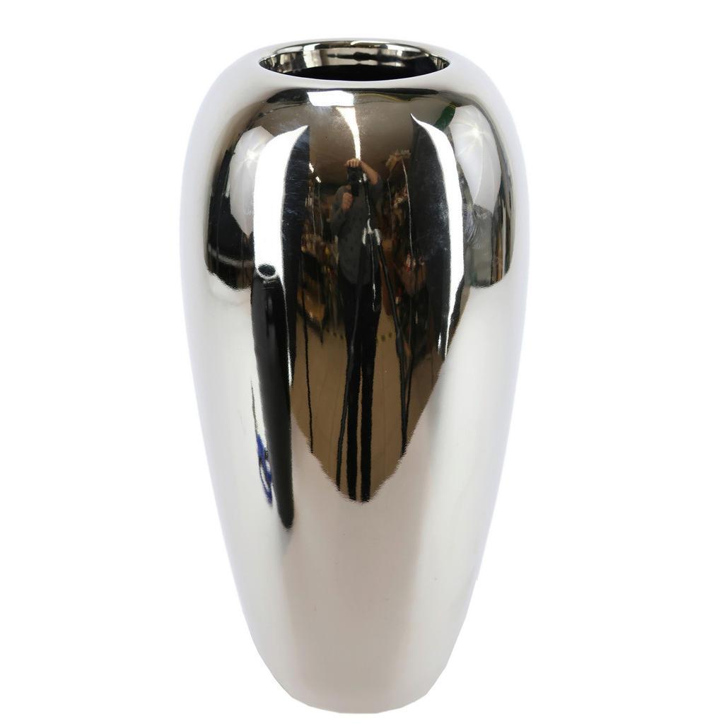 Vase, Silber, Keramik, 15x28 cm, Dekoration, Vasen, Keramikvasen