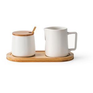 Miamio Milch-Zucker-Set mm-209, Keramik/Holz, weiß/braun, inkl. Tablett