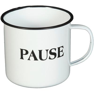 Tasse AMBIENTE HAUS "Becher PAUSE aus Emaille in Antikweiß", weiß, B:14cm H:10cm, Emaille, Trinkgefäße, Tasse