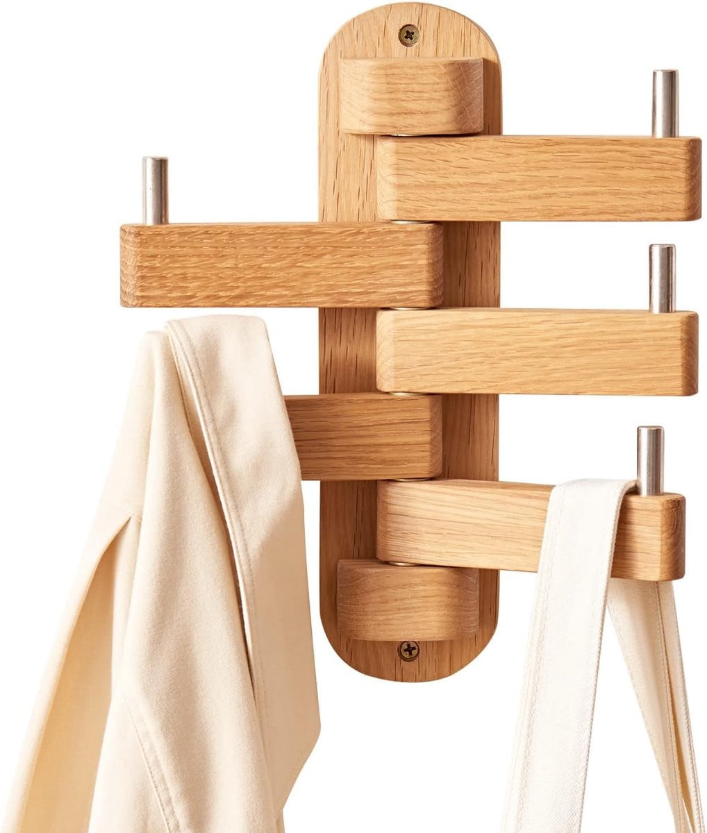 Eiken wandkapstok met 5 haken voor jassen en accessoires