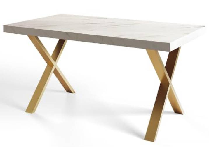 Rechteckiger Esstisch Ausziehbar, Stabile Metallbeine, 160x260 cm, Marmor Moderner Wohnzimmertisch, Küchentisch und Esszimmertisch, Tisch mit stabile Konstruktion, Kollektion Loft X