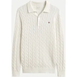 Zopfstrickpullover mit Polo-Kragen Weiß XXL