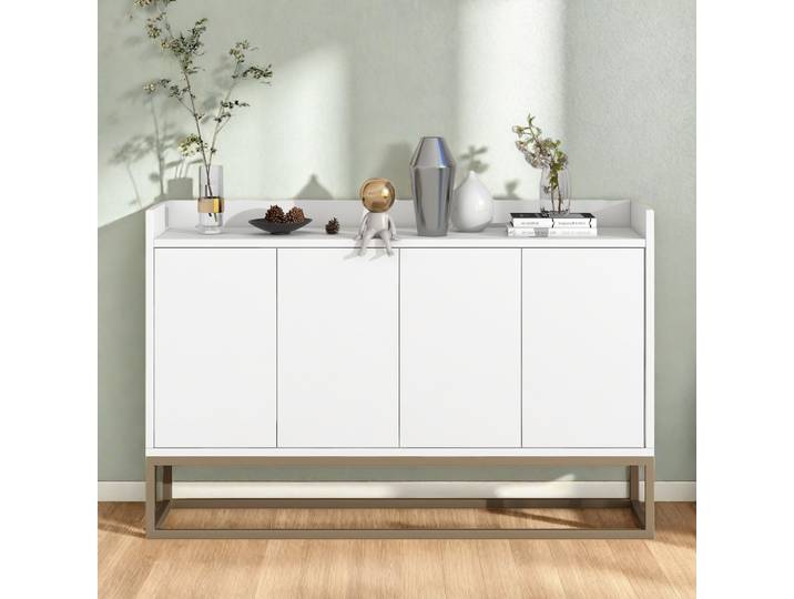 Buffet Rosahqnda avec 4 portes, buffet moderne avec portes sans poignée, armoire de rangement de cuisine 120x30x80cm pour salle à manger et cuisine