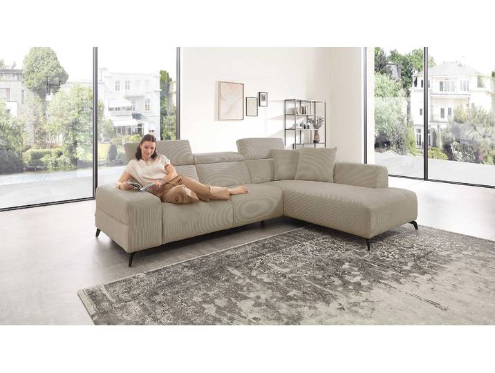 Cuoio Ecksofa mit motorischer Relaxfunktion in Trendstoff Cord