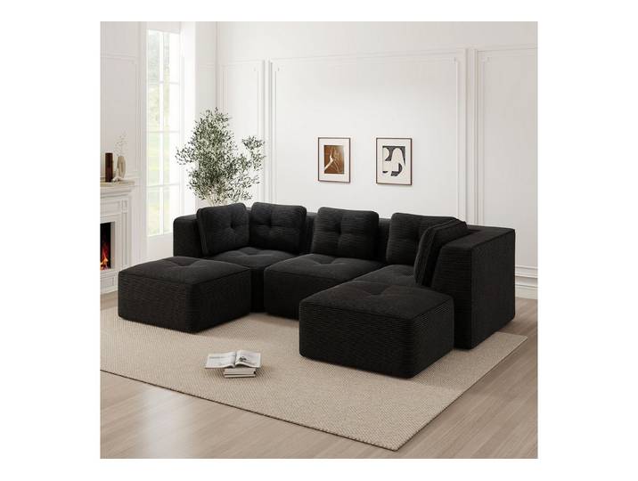 Odikalo Sofa Ecksofa Schlafsofa Modulares Sofa, Cord, Knochenloses, U-förmiges Ecksofa mit Ottomane, geeignet für das Wohnzimmer, keine Montage erforderlich