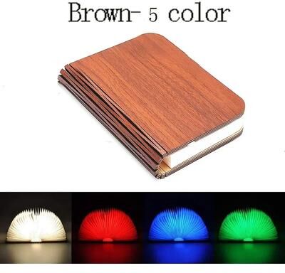 Uplift Picks Rechargeable RGB Folding Wooden Book Lamp For Cozy Room Decor brown (5 Colors) 10x8x2.5cm
