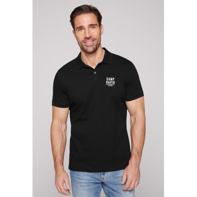 Poloshirt CAMP DAVID, Herren, Gr. XL, schwarz, Web, Obermaterial: 95% Baumwolle, 5% Elasthan, bestickt, unifarben, bequem hüftbedeckend, Rundhals, Bündchen, Shirts, mit kleiner Logo-Stickerei auf Brusthöhe