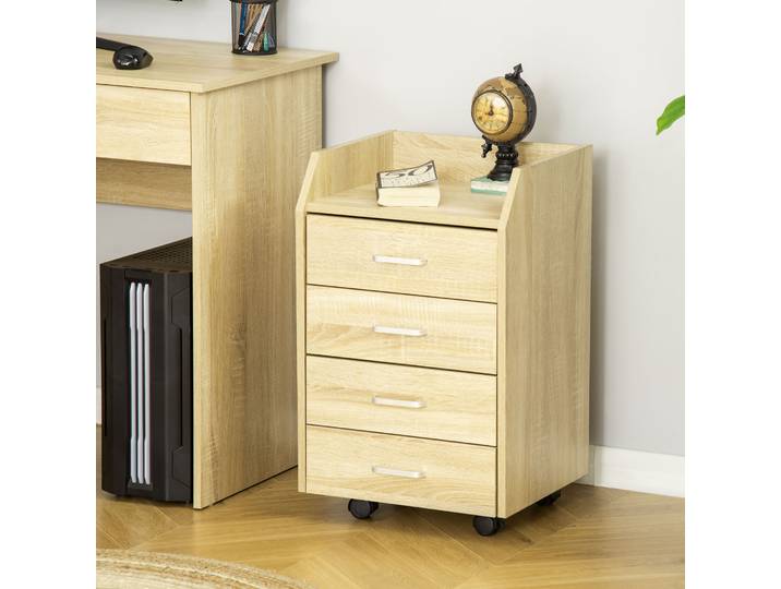 Vinsetto Caisson Bureau 4 Tiroirs Naturel sur Roulettes
