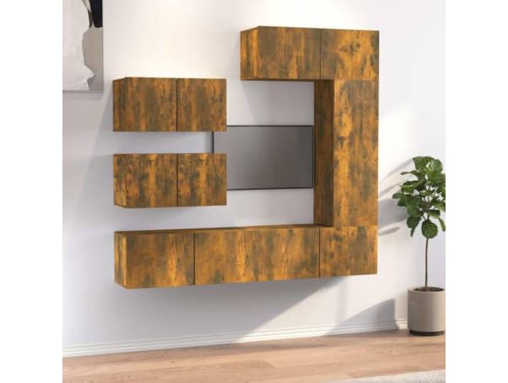 GKMBCVDFR 6-TLG. TV-Schrank-Set Räuchereiche Holzwerkstoff Wandmontage Wandmontage, Holzwerkstoff, Räuchereiche, viel Stauraum, Montageanleitung inklusive