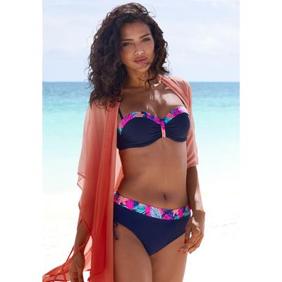 Bikini-Hose LASCANA, Damen, Gr. 42, N-Gr, bunt (navy, pink bedruckt), Recycling-Polyamid, bedruckt, Badehosen Bikini-Hose, mit seitlich regulierbarem Bund