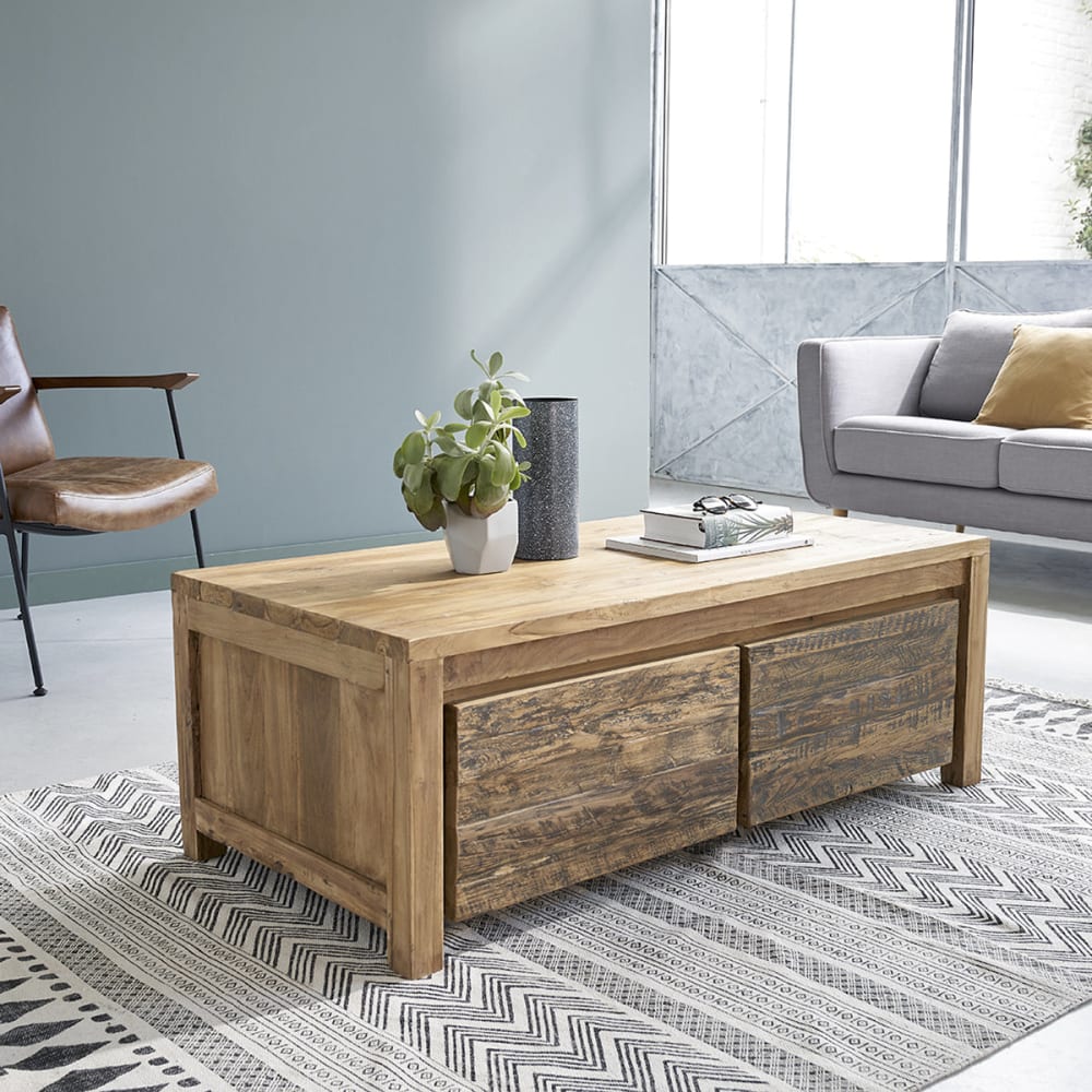 BERAH GETAH Table basse en teck recyclé massif Beige 120x43x60cm