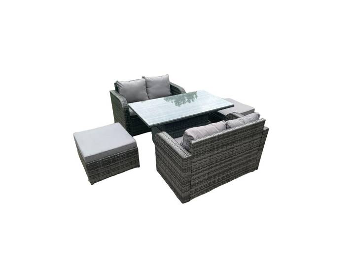 Fimous Gartenmöbelset Polyrattan 6-Sitzer, Dunkelgrau, Metall, Gartenmöbel, Gartengarnituren, Gartenmöbel-Sets