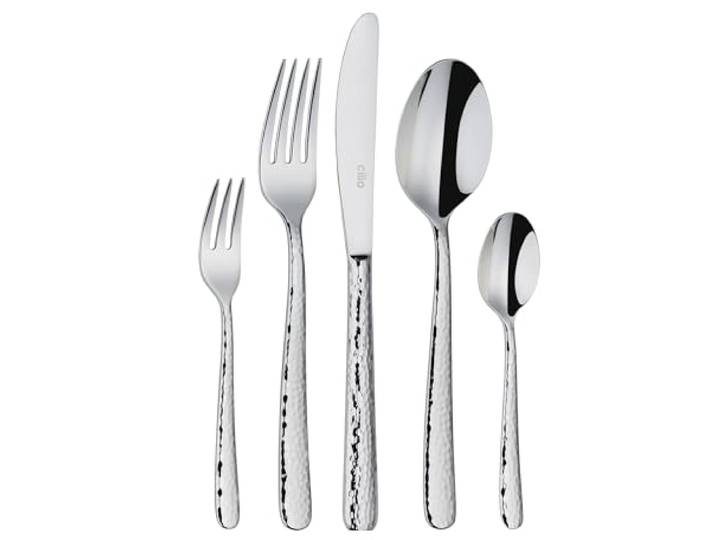 cilio Besteck-Set SAN MARINO 30-tlg., Edelstahl, Hammerschlag-Optik Tafelbesteck, abgerundete Griffe, für 6 Personen, Geschenkverpackung, je 6 Messer, Gabeln, Löffel, Teelöffel, Kuchengabeln