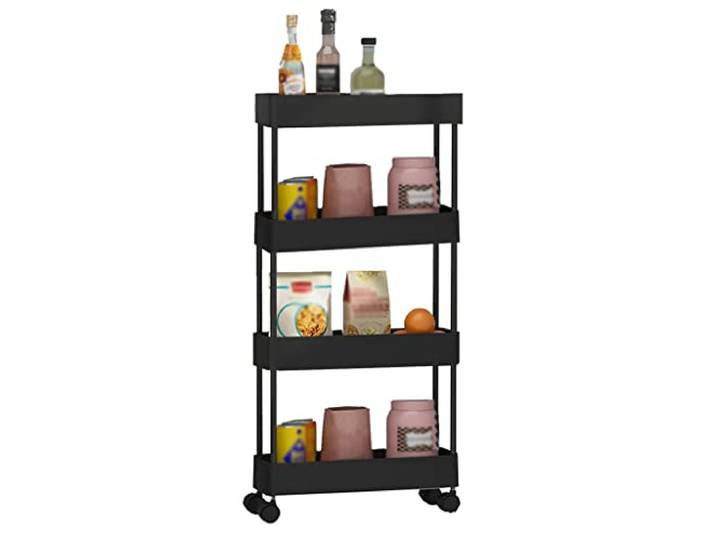 ROHCGHC Rollwagen, Schmaler Wagen Rollen Bad Küche Waschküche Aufbewahrung(/Black,4 Tier)