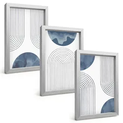 BILDER SET 3er Set - 20x30 cm Silberner Rahmen - Abstrakte blaue Muster