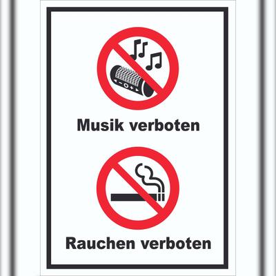 HB-Druck Schild Musik und Rauchen verboten hochkant A6 (105x148mm)
