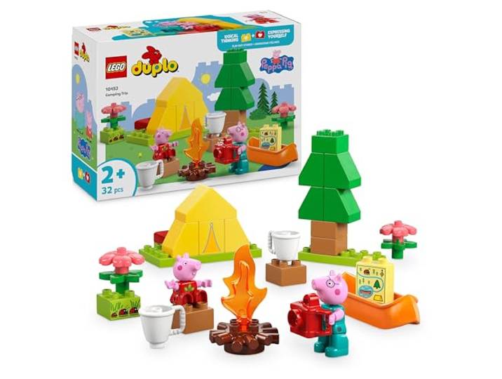 LEGO DUPLO Peppa Pig Campingausflug 10452 Spielzeug ab 2 Jahren für Jungen & Mädchen, inkl. Zelt, Kanu, Lagerfeuer & 2 Figuren, Farberkennung, Geschenk, 32 Teile