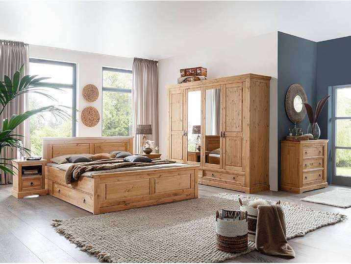 Massives Schlafzimmerset 4-teilig 254cm Braun