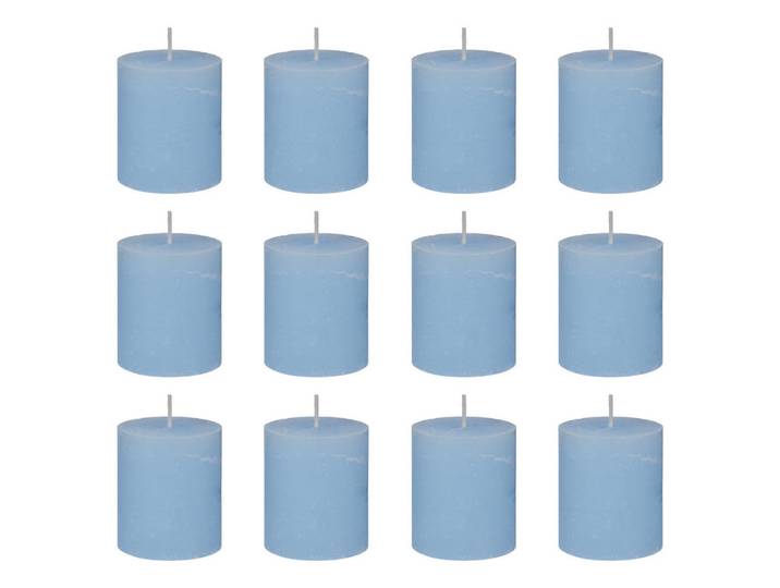 Butlers Stumpenkerze (12er Set) Rustic, Hellblau, Paraffin, 7x8x7 cm, Dekoration, Kerzen & Kerzenhalter