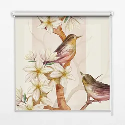INNENROLLO - Fensterrollo - Rollo - 110x140 cm - Vögel auf einem Baum mit Blumen