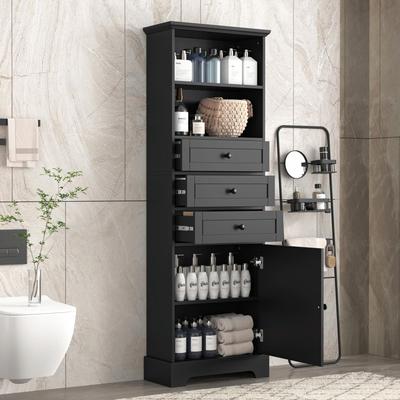 CARMORICO Tall Storage Cabinet with 3 Drawers and Adjustable Shelves for Bathroom