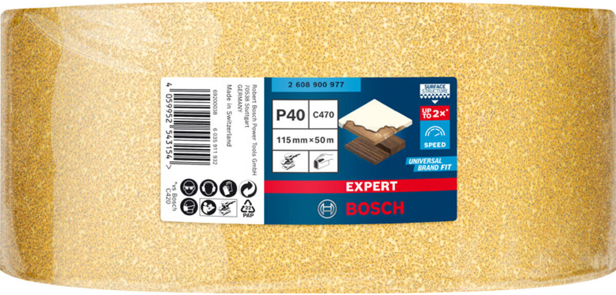 Bosch EXPERT C470 Schleifpapierrolle zum Handschleifen 115mm x 50m G 40 für Handschleifen (2608900977)