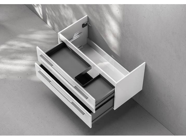 Unterschrank Intarbad Deluxe als Zubehör für Waschtisch Laufen Kartell 90cm mit Ablage links